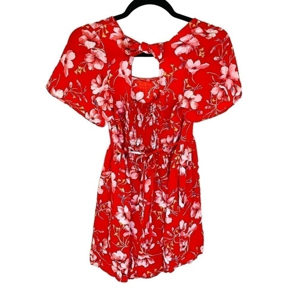 BAND of Gypsies Red Floral Maldives Mini Dress Summer Cute SZ Extra Small - Picture 15 of 15
